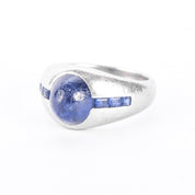 Platinum and Synthetic Sapphire Cabochon Ring