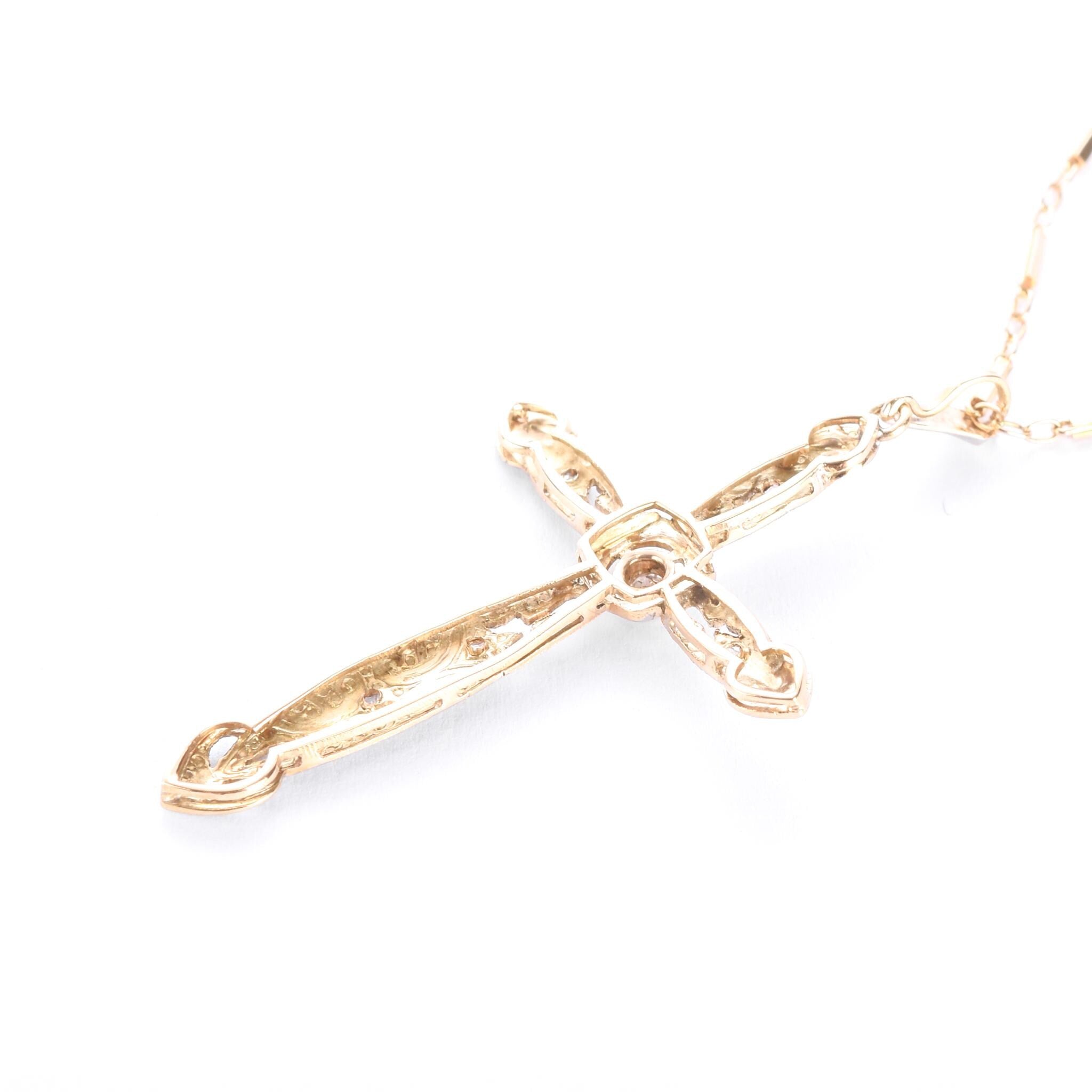 Art Deco Platinum, 18K Gold, & Diamond Cross Pendant