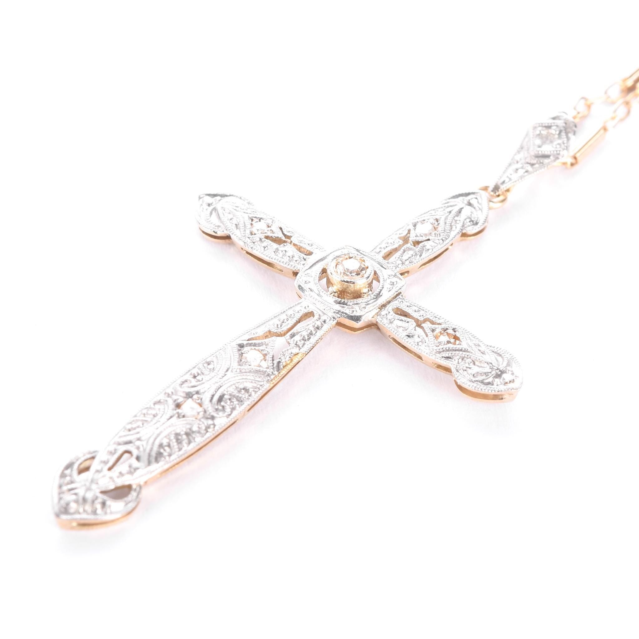 Art Deco Platinum, 18K Gold, & Diamond Cross Pendant