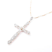 Art Deco Platinum, 18K Gold, & Diamond Cross Pendant