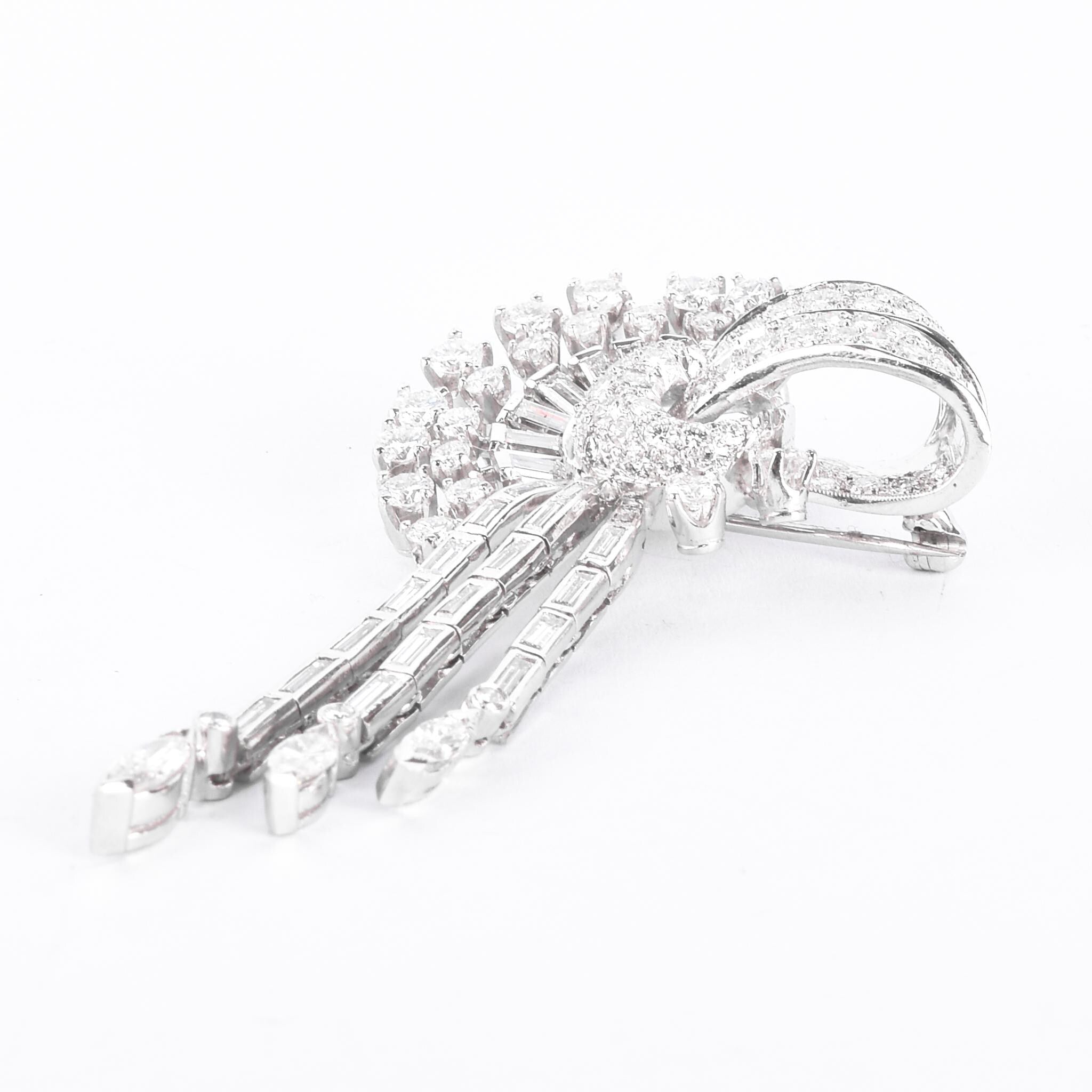 Platinum 3.70 TCW Natural Diamond Art Deco Ribbon Spray Pendant/Brooch