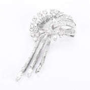 Platinum 3.70 TCW Natural Diamond Art Deco Ribbon Spray Pendant/Brooch