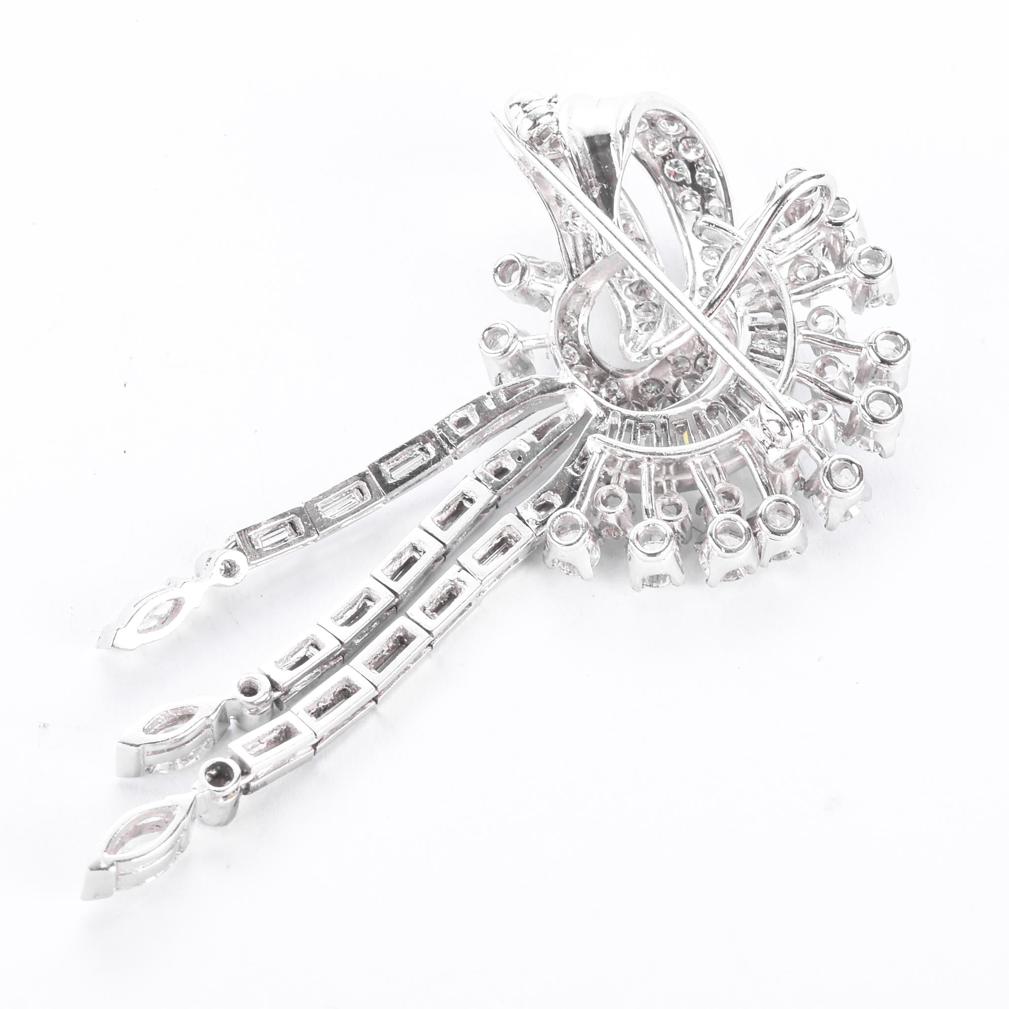 Platinum 3.70 TCW Natural Diamond Art Deco Ribbon Spray Pendant/Brooch