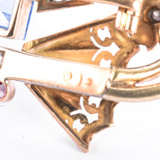 1940s 18K Gold Spinel, Ruby, and Natural Diamonds Geometric Bow Brooch