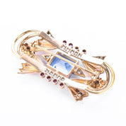 1940s 18K Gold Spinel, Ruby, and Natural Diamonds Geometric Bow Brooch
