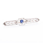 F. W. Lawrence Platinum & 10K Gold Natural Diamond and Sapphire Bar Brooch