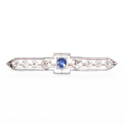 F. W. Lawrence Platinum & 10K Gold Natural Diamond and Sapphire Bar Brooch