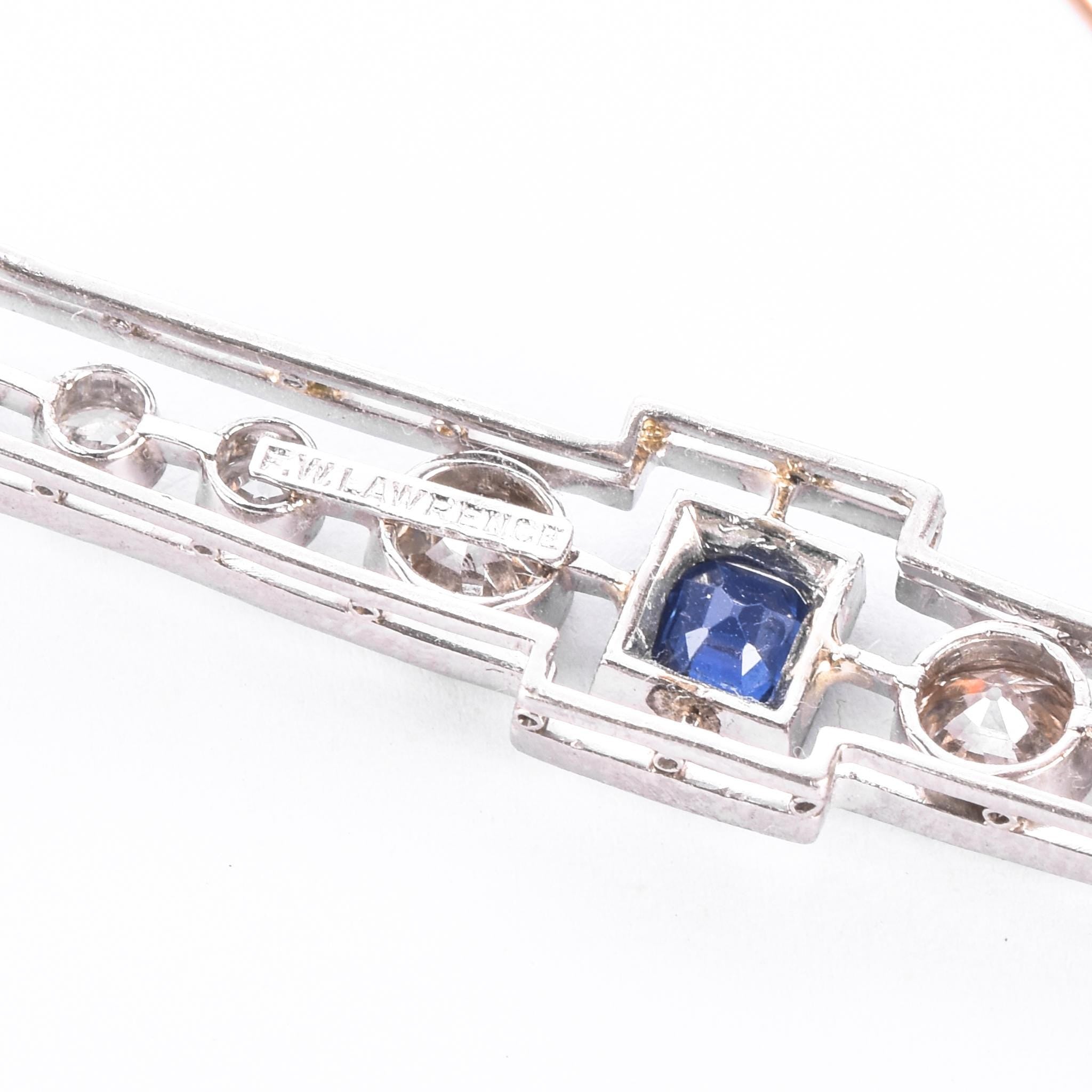 F. W. Lawrence Platinum & 10K Gold Natural Diamond and Sapphire Bar Brooch