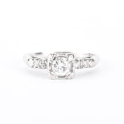 Mid-Century 14K White Gold and Natural Diamond Engagement Ring