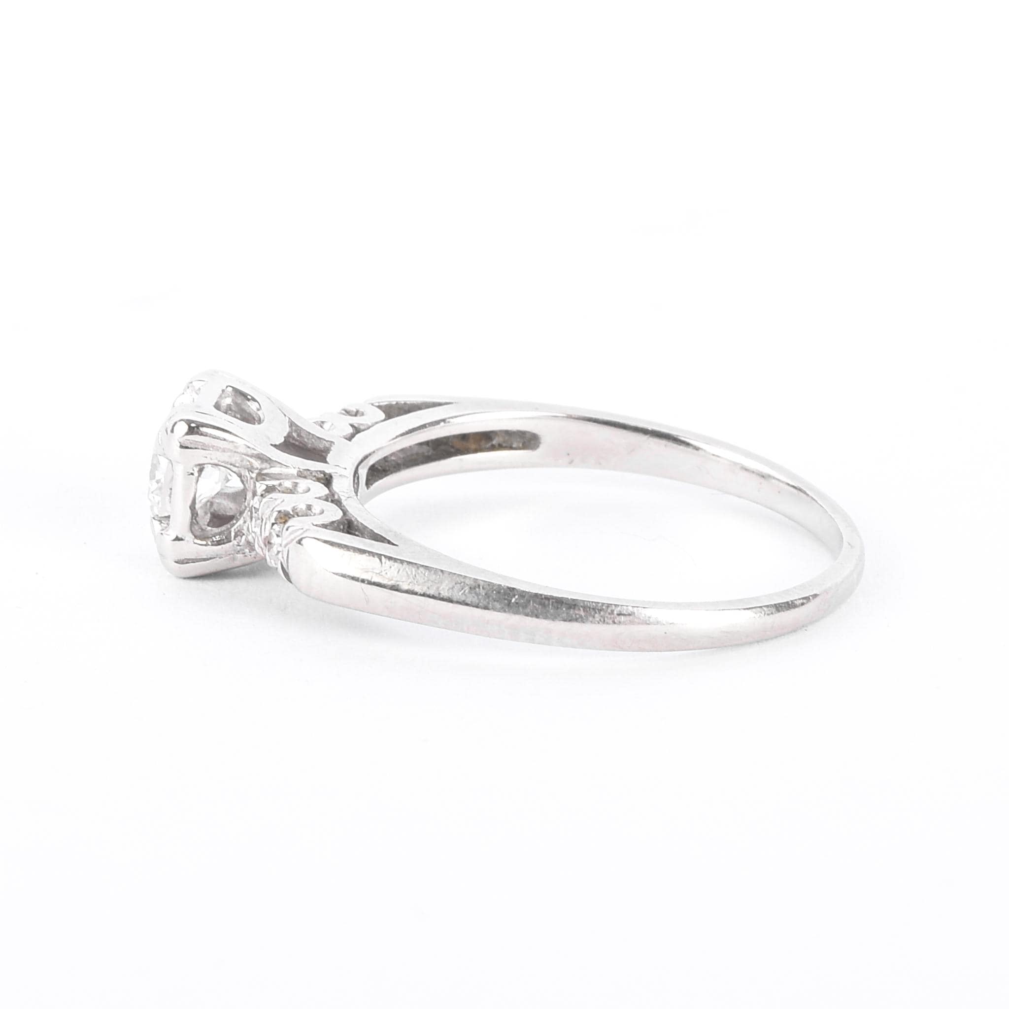Mid-Century 14K White Gold and Natural Diamond Engagement Ring