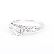 Mid-Century 14K White Gold and Natural Diamond Engagement Ring