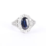 Platinum 2.14 CT Natural Sapphire & Diamonds Halo Ring
