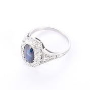 Platinum 2.14 CT Natural Sapphire & Diamonds Halo Ring