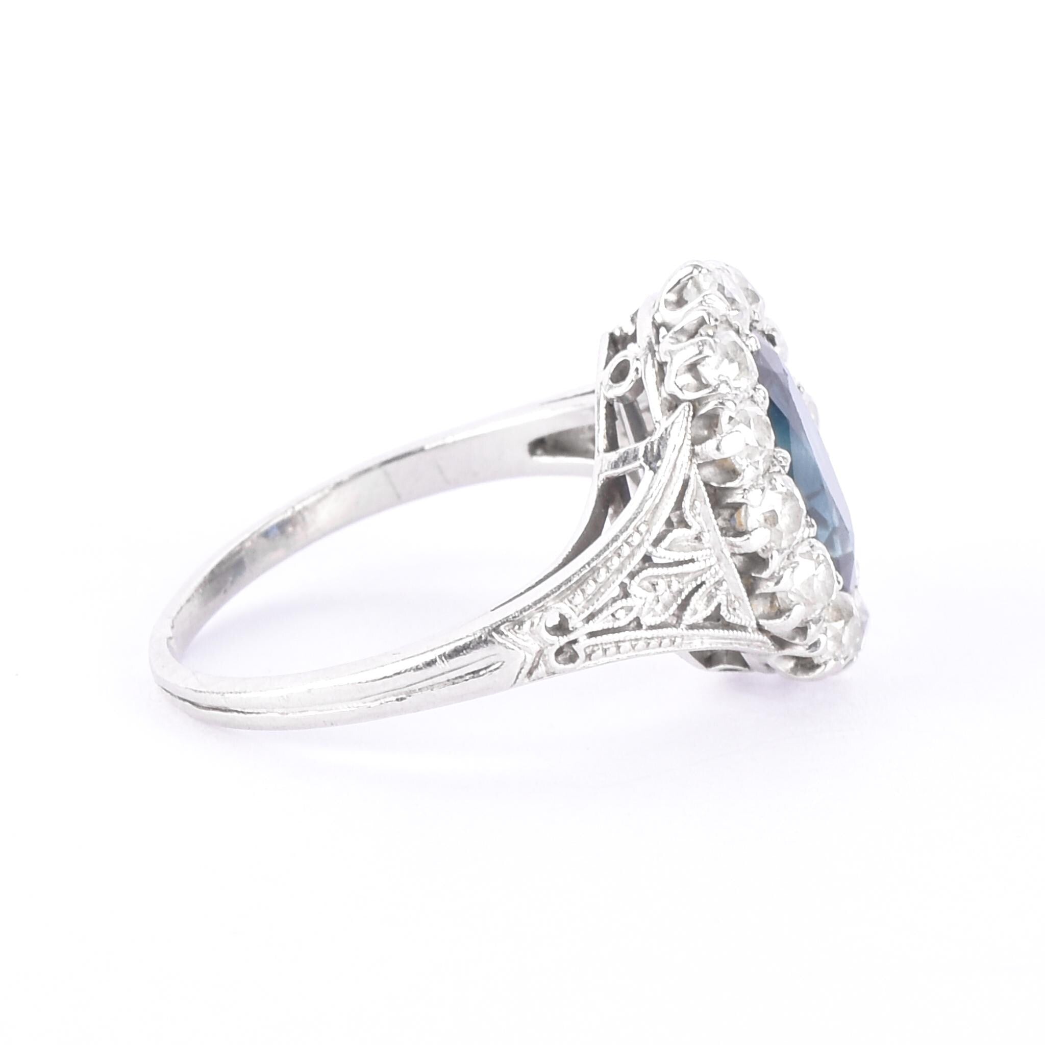 Platinum 2.14 CT Natural Sapphire & Diamonds Halo Ring