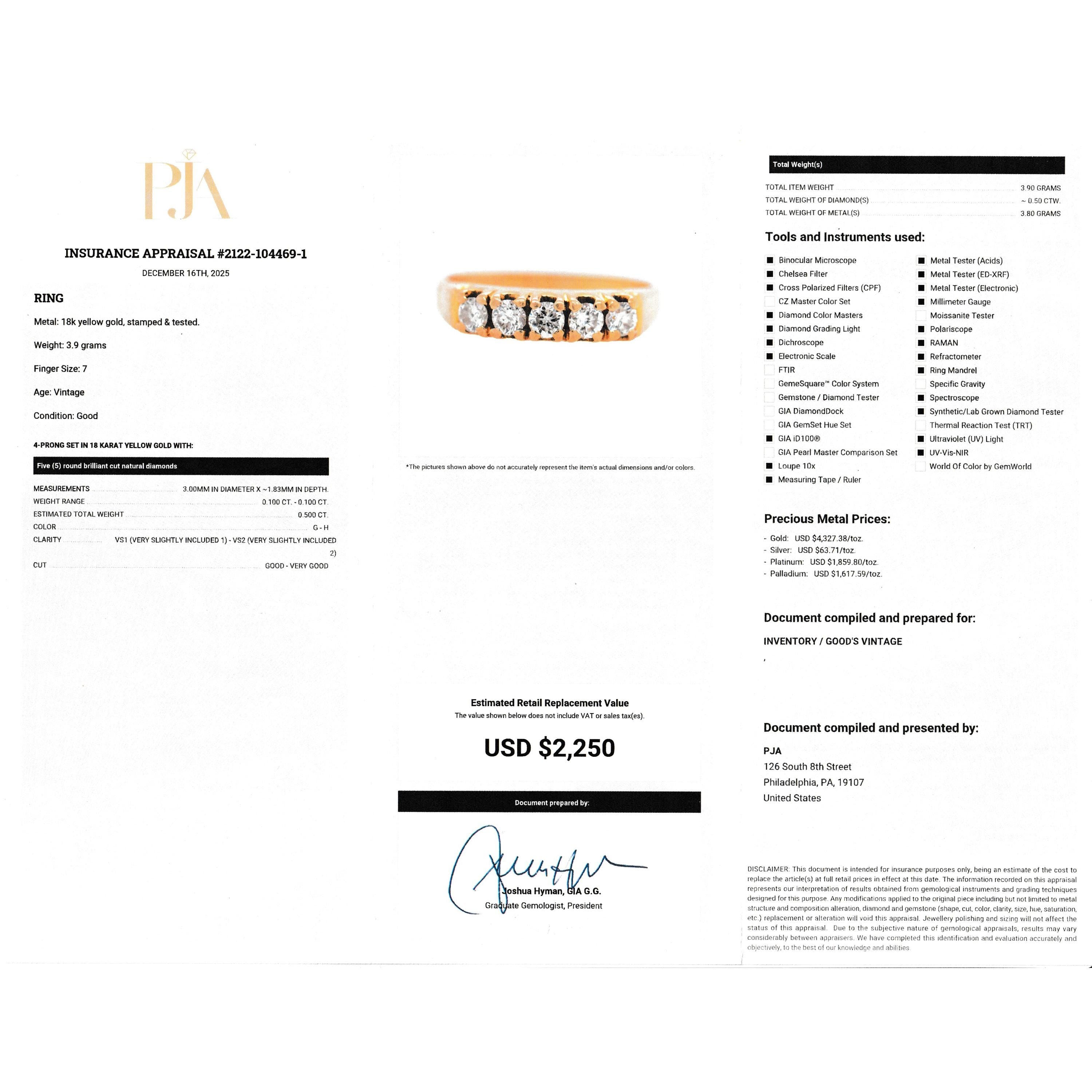 18K Gold Natural Diamond Five Stone Band