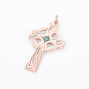 14K Rose Gold & Emerald Celtic Cross Pendant