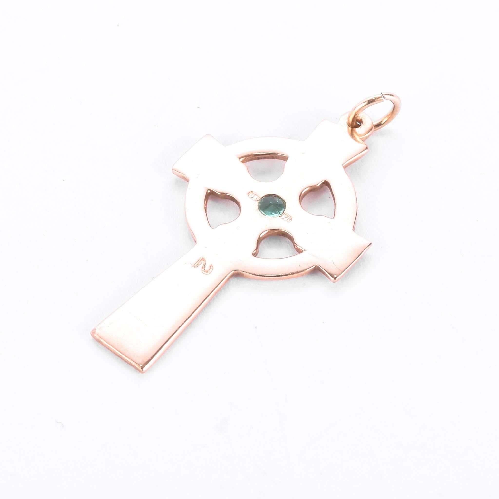 14K Rose Gold & Emerald Celtic Cross Pendant