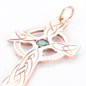 14K Rose Gold & Emerald Celtic Cross Pendant