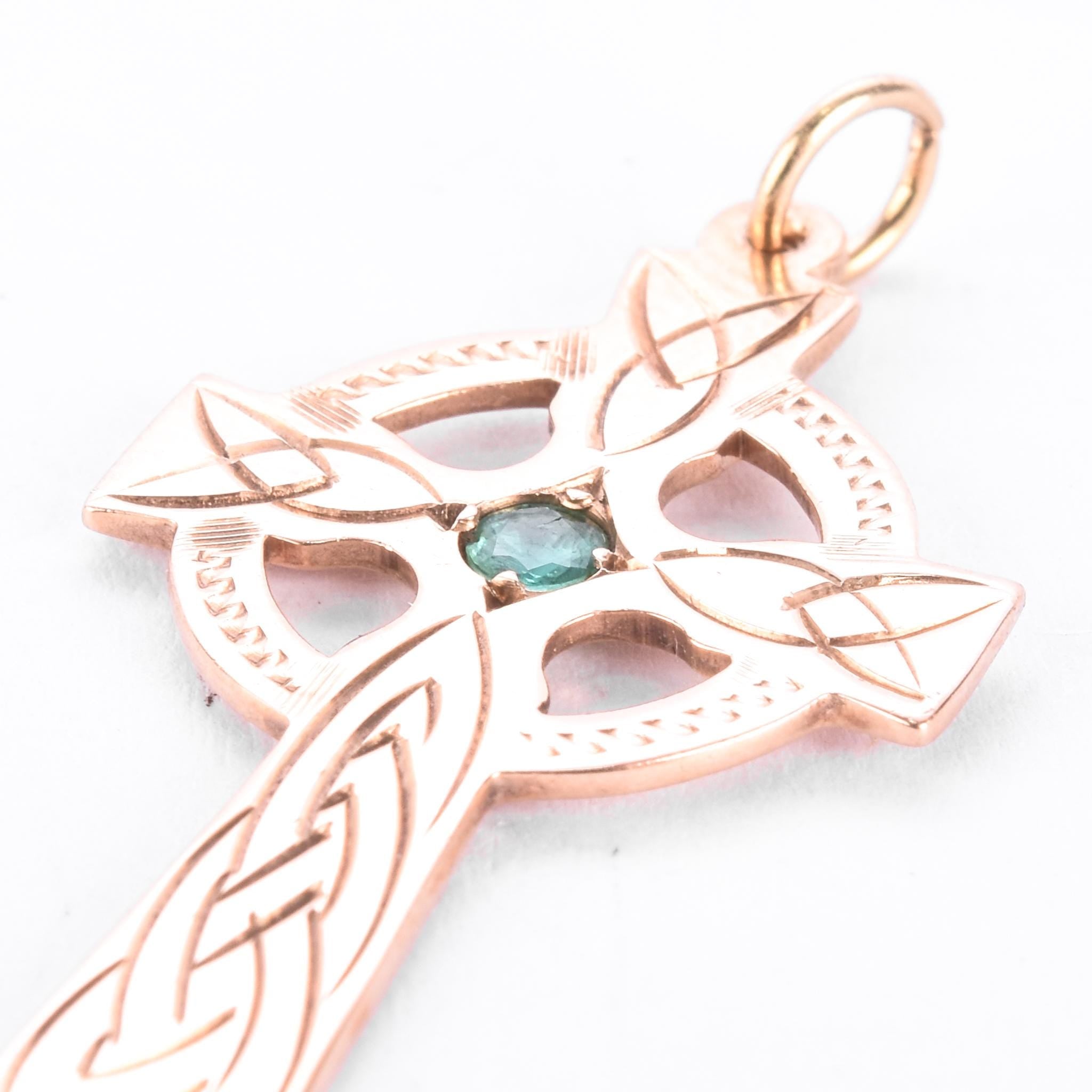 14K Rose Gold & Emerald Celtic Cross Pendant