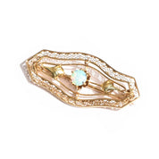 14K Gold & Opal Art Nouveau Filigree Bar Pin