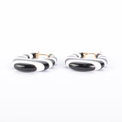 14K Gold & Black/White Onyx Striped Hoop Earrings