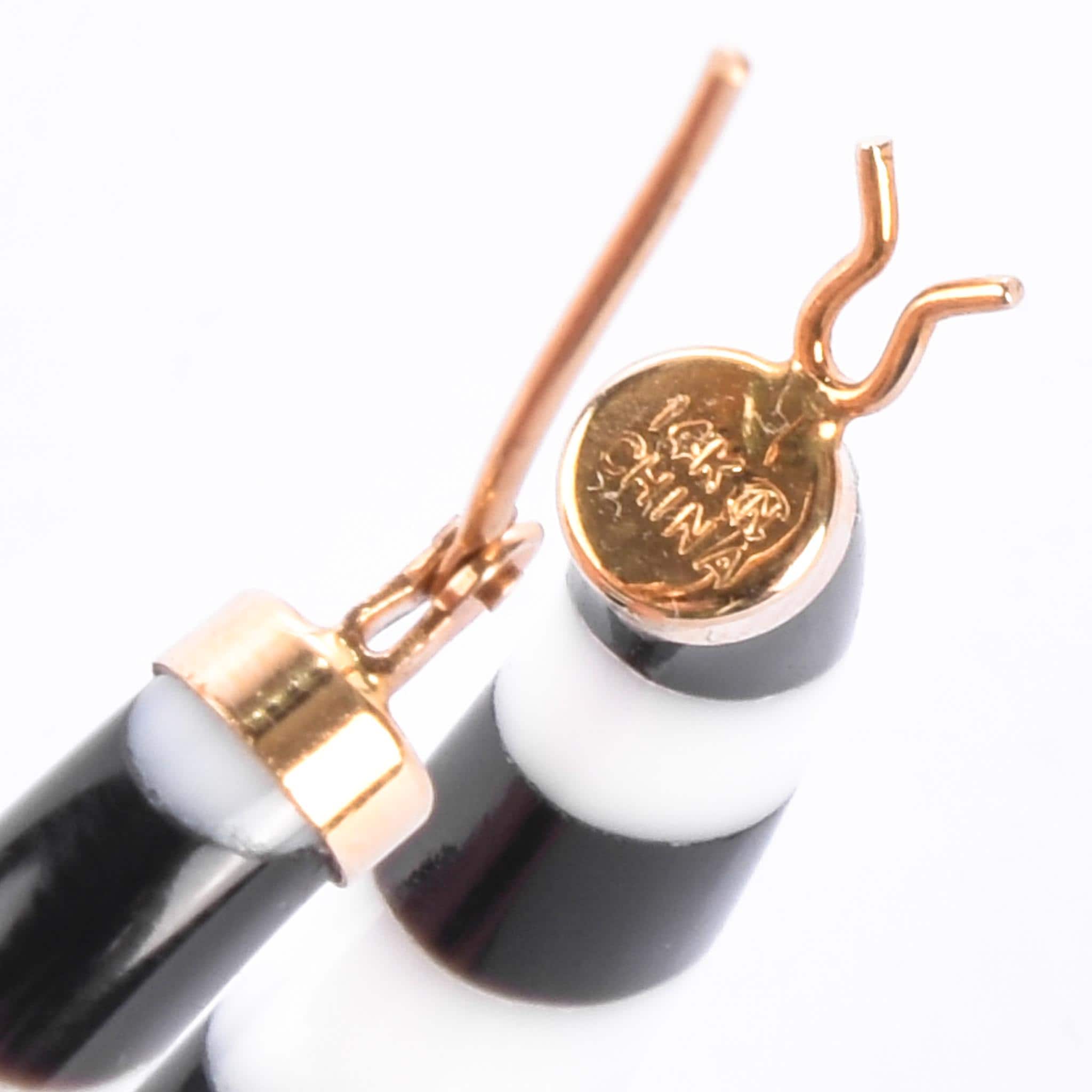 14K Gold & Black/White Onyx Striped Hoop Earrings