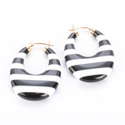 14K Gold & Black/White Onyx Striped Hoop Earrings