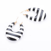 14K Gold & Black/White Onyx Striped Hoop Earrings