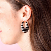14K Gold & Black/White Onyx Striped Hoop Earrings