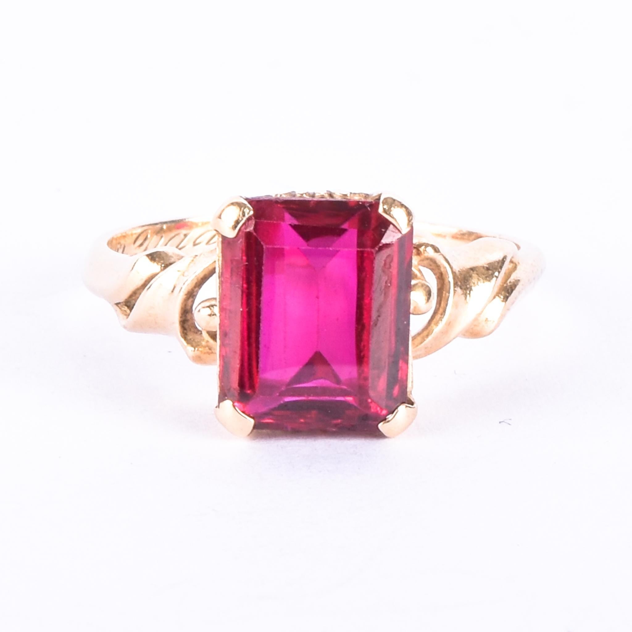 1960's 14K Gold Emerald Cut Ruby Ring
