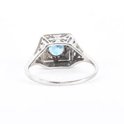 Art Deco 18K White Gold & Blue Topaz Solitaire Ring
