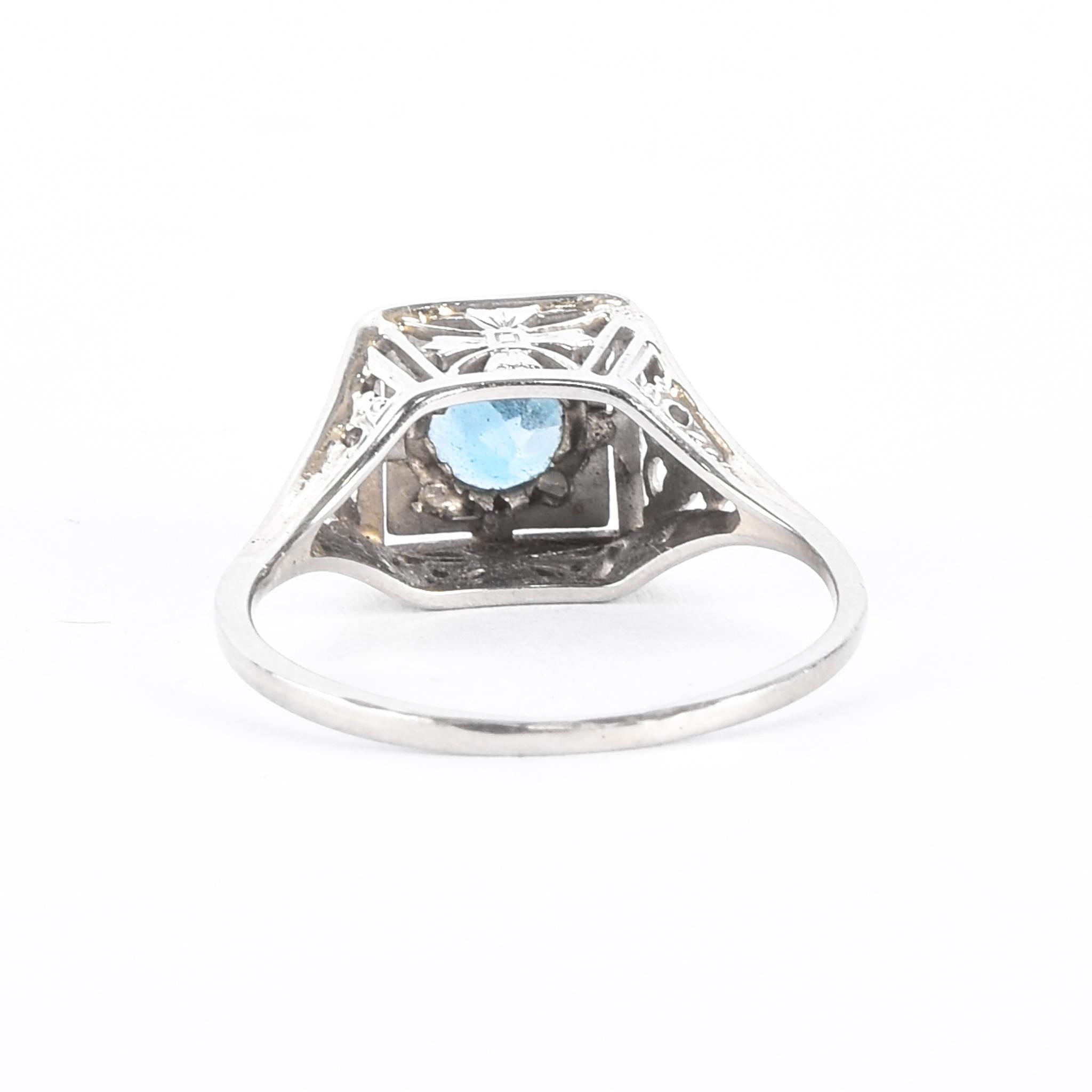 Art Deco 18K White Gold & Blue Topaz Solitaire Ring