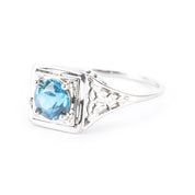 Art Deco 18K White Gold & Blue Topaz Solitaire Ring