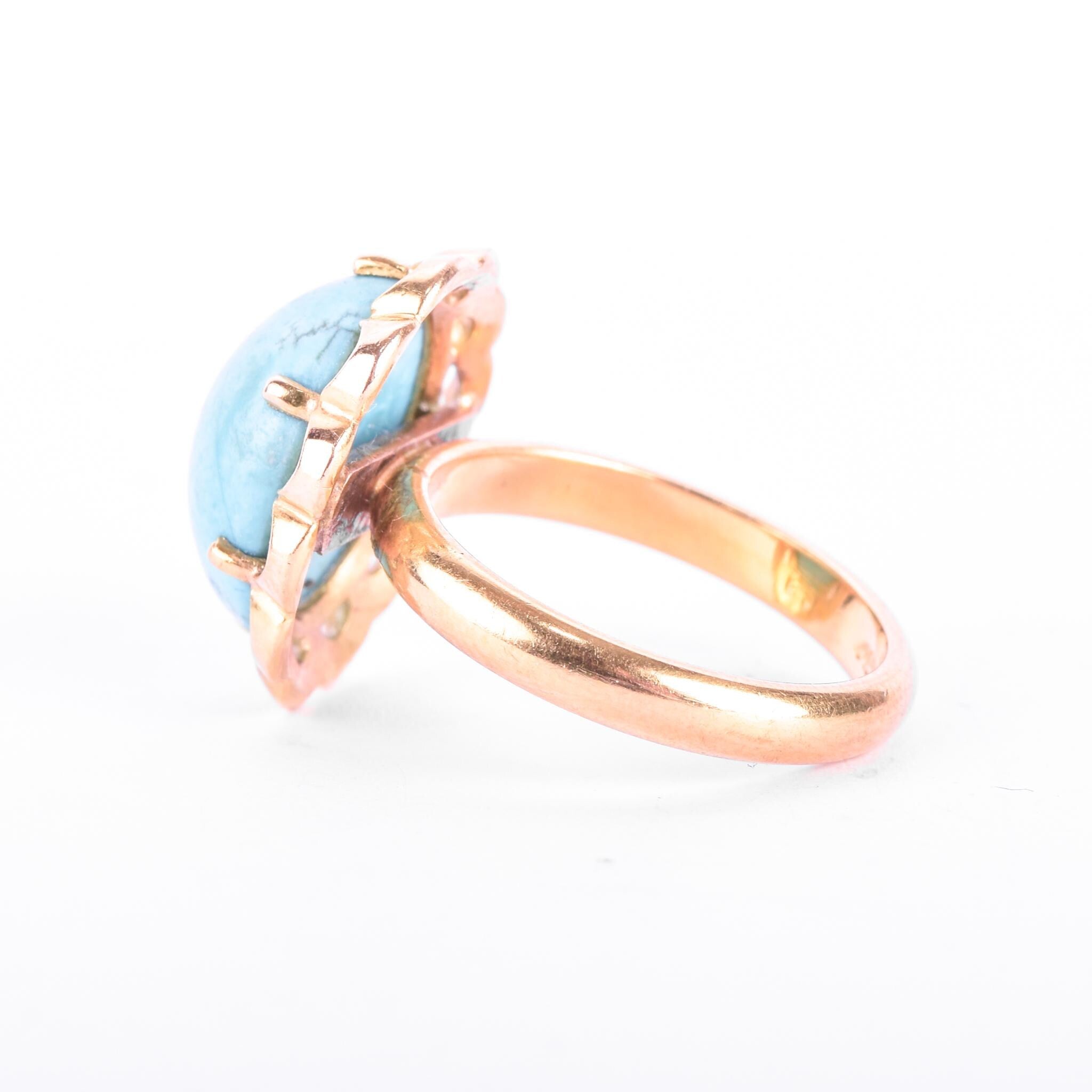 18K Gold Turquoise Cabochon Statement Ring