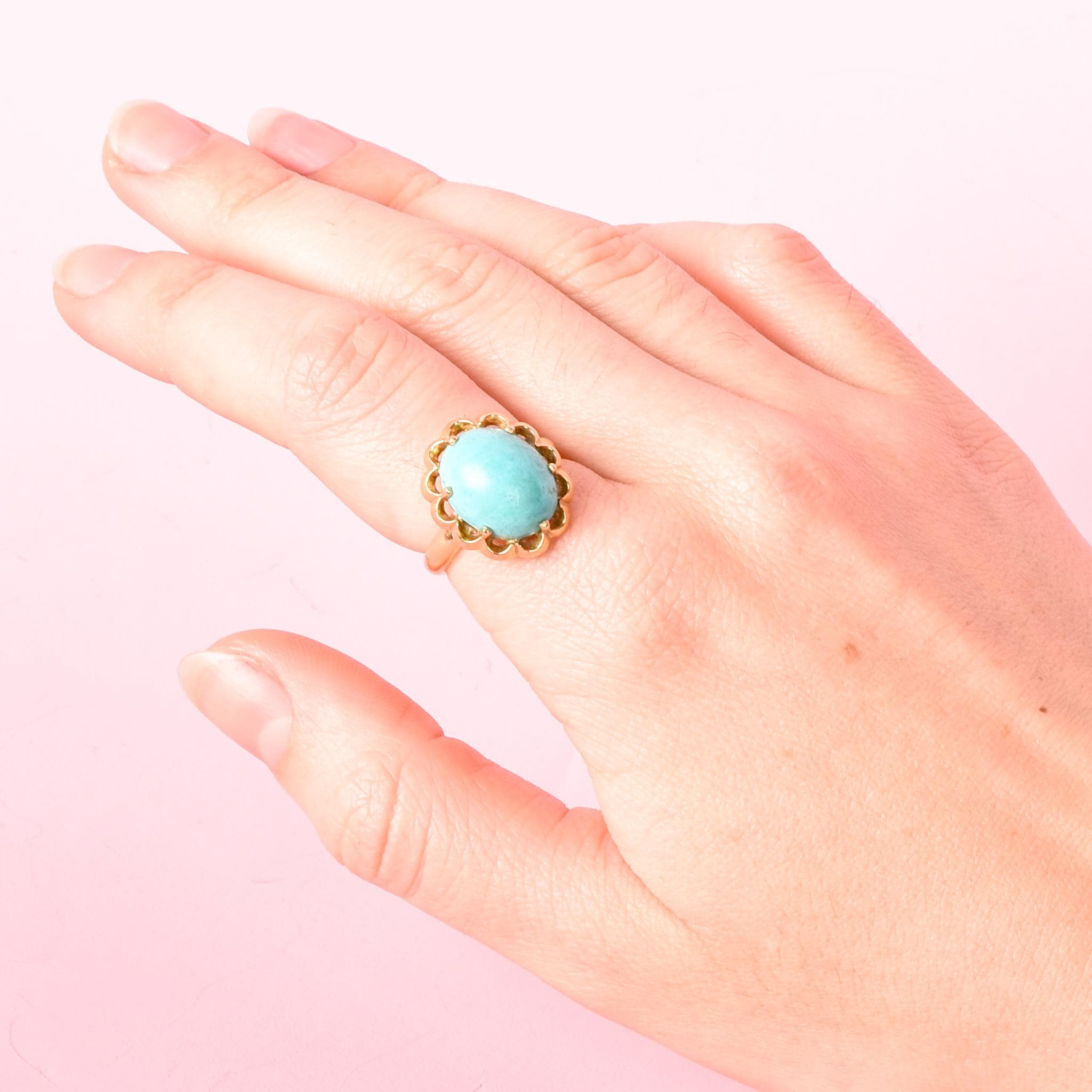 18K Gold Turquoise Cabochon Statement Ring
