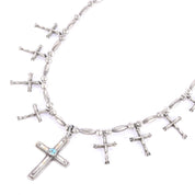 Sterling Silver & Turquoise Squash Blossom Cross Necklace, 24in