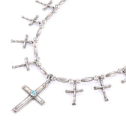 Sterling Silver & Turquoise Squash Blossom Cross Necklace, 24in