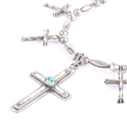 Sterling Silver & Turquoise Squash Blossom Cross Necklace, 24in