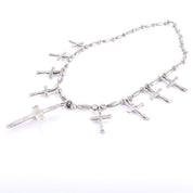 Sterling Silver & Turquoise Squash Blossom Cross Necklace, 24in