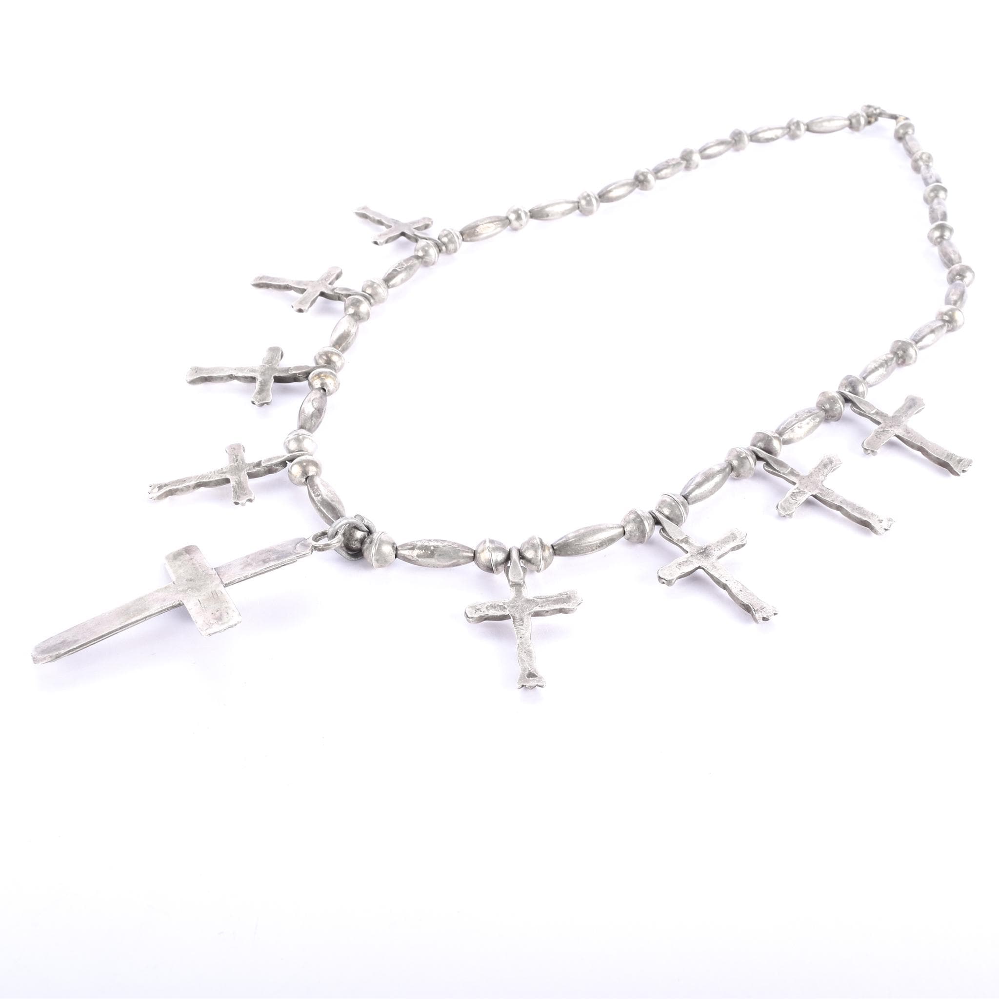 Sterling Silver & Turquoise Squash Blossom Cross Necklace, 24in