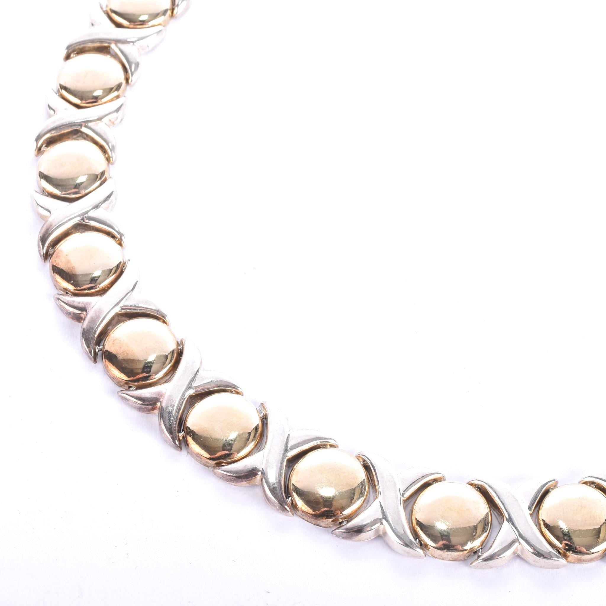 Sterling Silver & Gold Vermeil Italian "Hugs and Kisses" Collar Necklace
