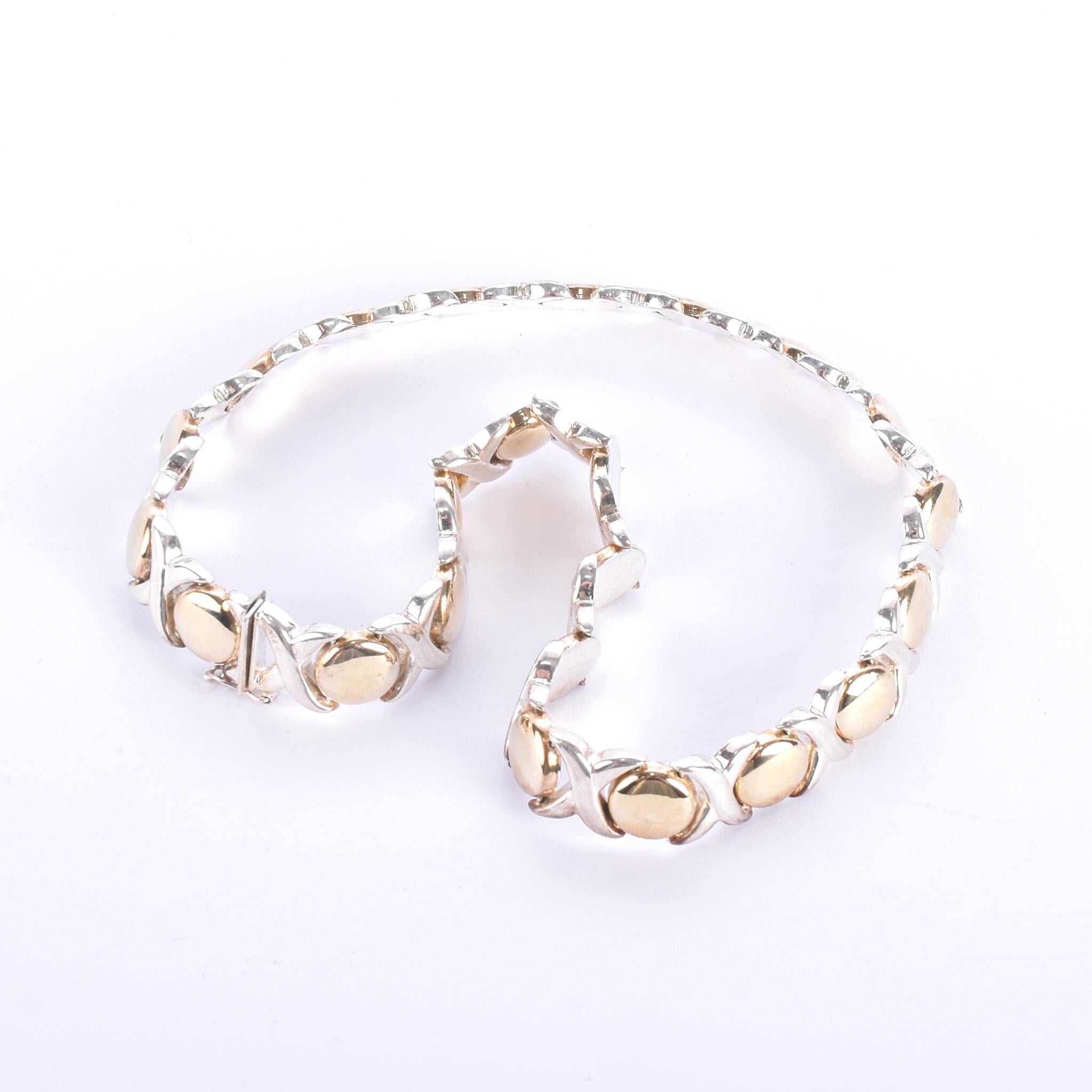 Sterling Silver & Gold Vermeil Italian "Hugs and Kisses" Collar Necklace