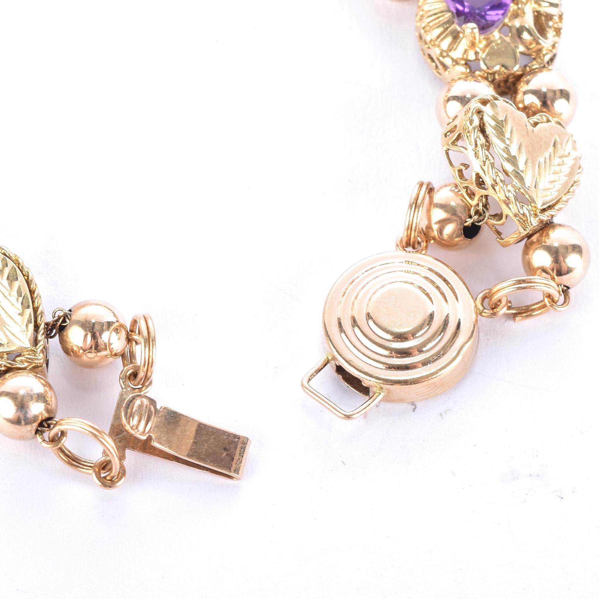 10K Gold Multi-Gemstone Slide Charm Bracelet