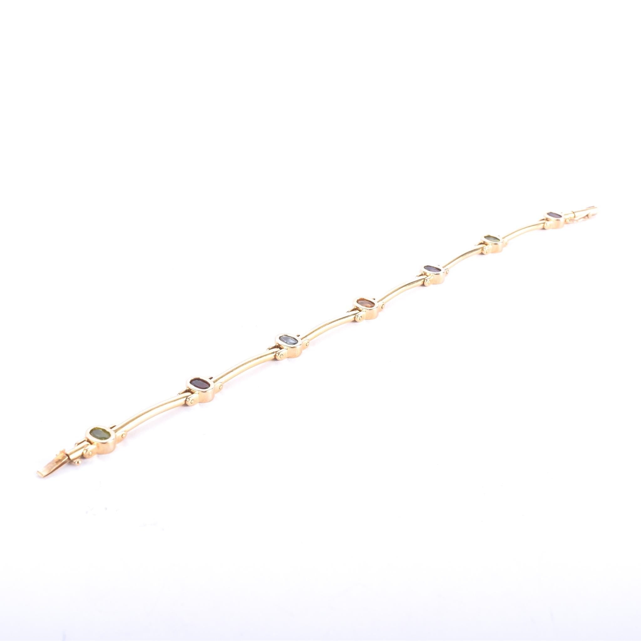 14K Gold Multi-Gemstone Station Link Bracelet