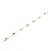 14K Gold Multi-Gemstone Station Link Bracelet