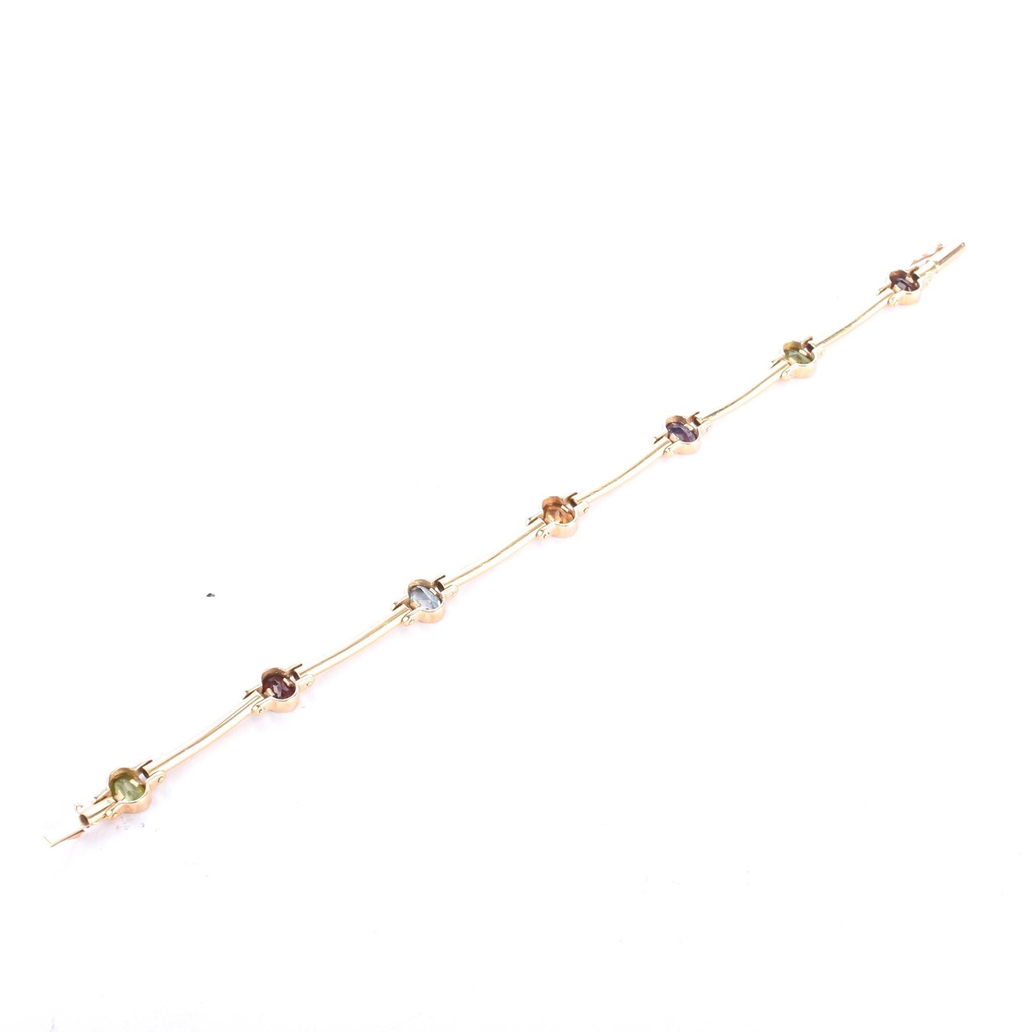 14K Gold Multi-Gemstone Station Link Bracelet