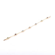 14K Gold Multi-Gemstone Station Link Bracelet