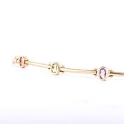 14K Gold Multi-Gemstone Station Link Bracelet