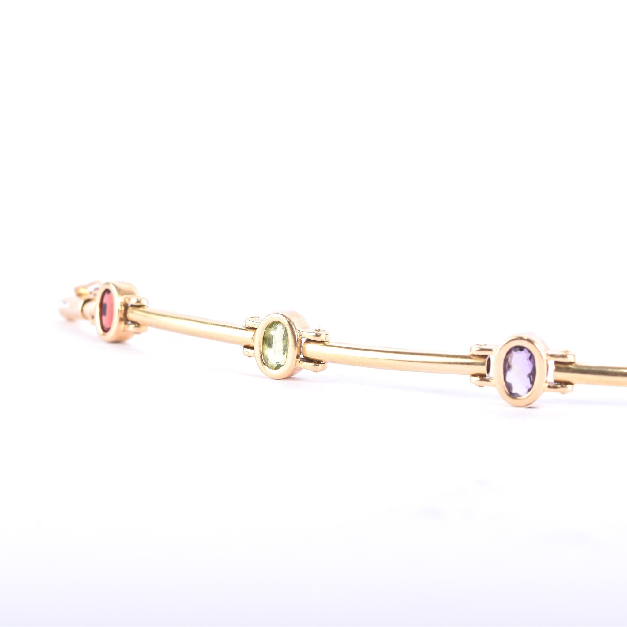 14K Gold Multi-Gemstone Station Link Bracelet