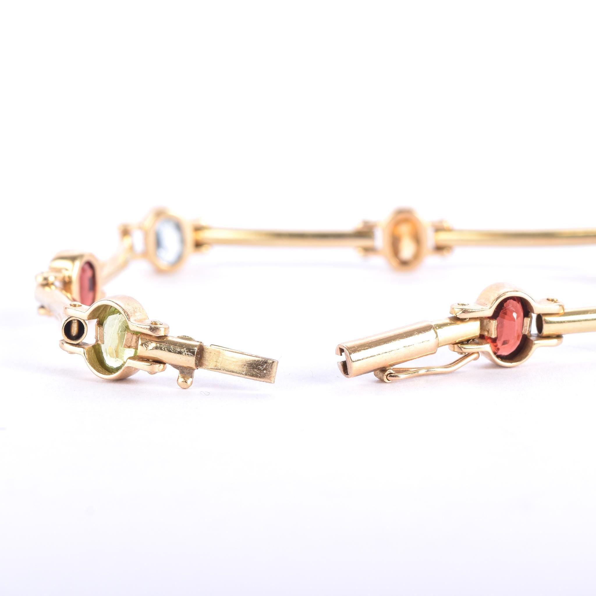 14K Gold Multi-Gemstone Station Link Bracelet